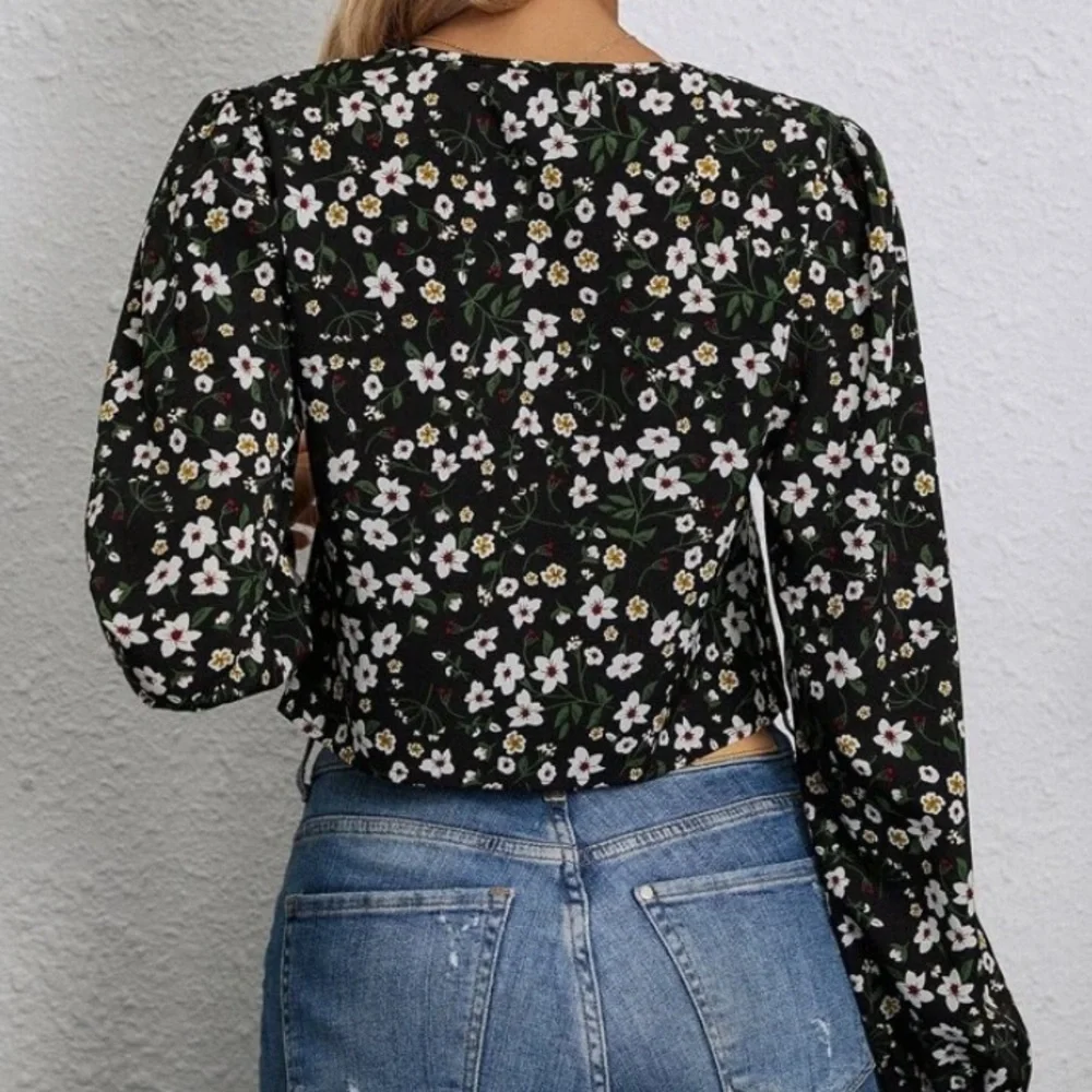 Floral tie front blouse womens - Picture 3 of 4